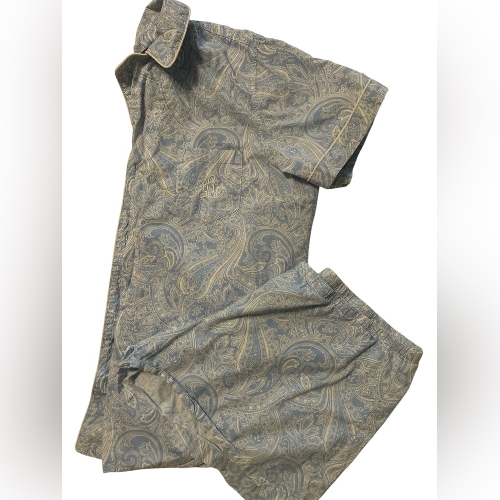 LAUREN RALPH LAUREN 2-PIECE PAISLEY-PRINT TOP & BOXER PAJAMA SET Large